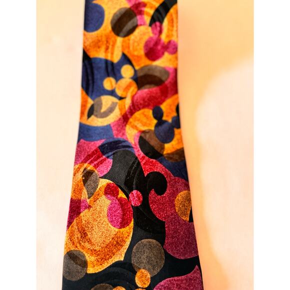 VTG Disney Mickey Mouse Tie Silk Purple Blue Swirl Abstract 90s Fathers Day Gift - Picture 3 of 9